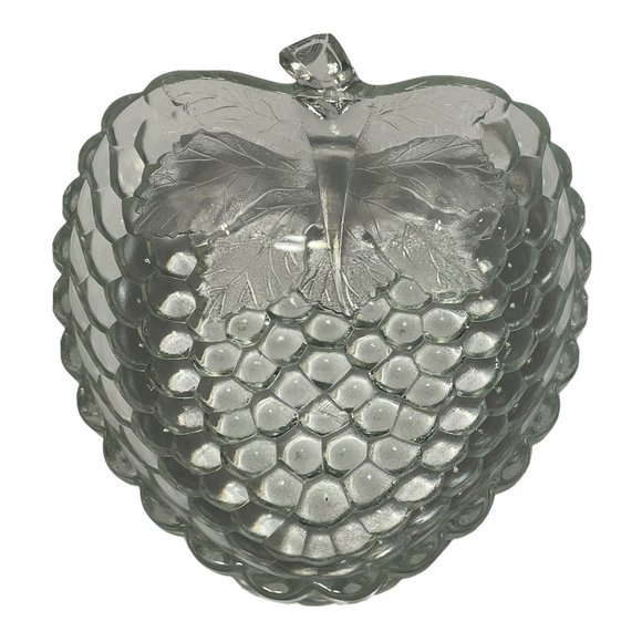 10”  raspberry blackberry Berry shaped bowl candy salad dish clear Textured Leaf - Picture 1 of 8